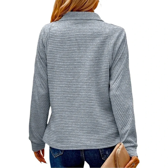 NWT Women’s Fashion Grey 1/4 Zip Up Jacket Long Sleeve Sweat Shirt Casual Top - Picture 2 of 6